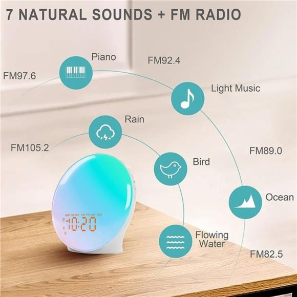 Wake Up Light Sunrise Alarm Clock for Kids, Heavy Sleepers, Bedroom, Upgraded - Picture 6 of 6